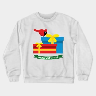 Cute Red Cardinal Opening A Blue Gift Crewneck Sweatshirt